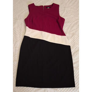 Tommy Hilfiger Size 12 Color Block Sheath Dress Fuchsia White Black Stretch Zip